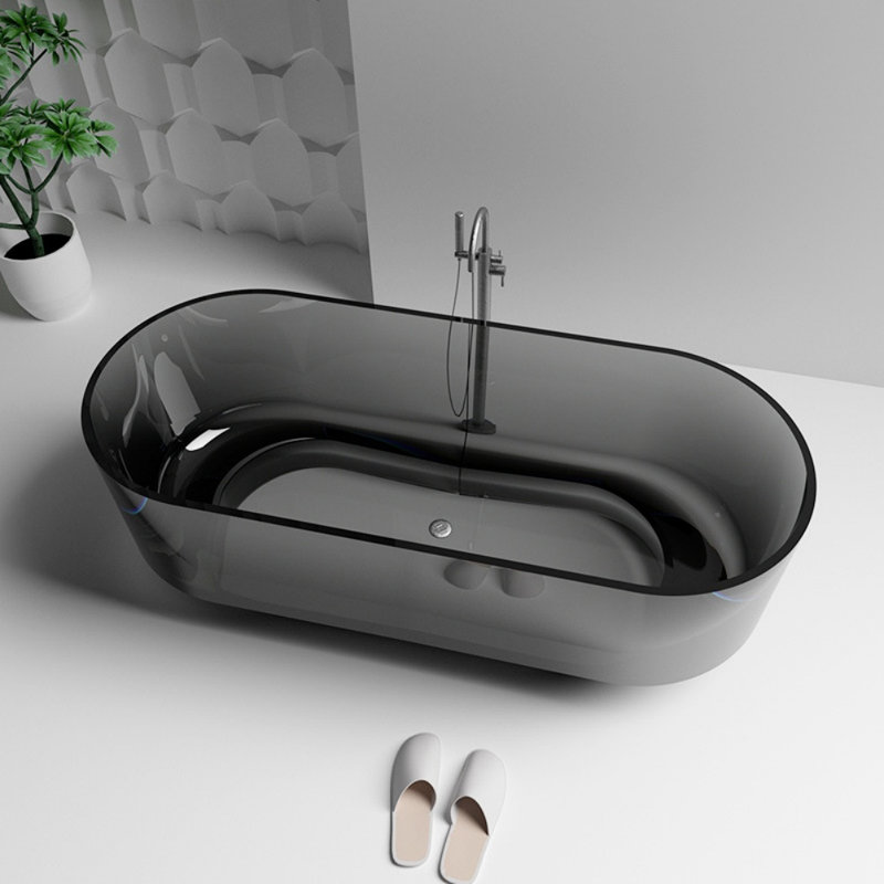 Ensemble de douche et baignoire courbée décalée sans cadre l 67 po H 22 po, Noir