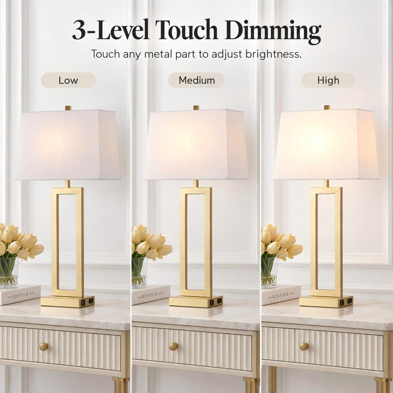 Samarah 28.5" Metal Table Lamp Set with USB, Type-C Ports and Built-in Outlet, Gold