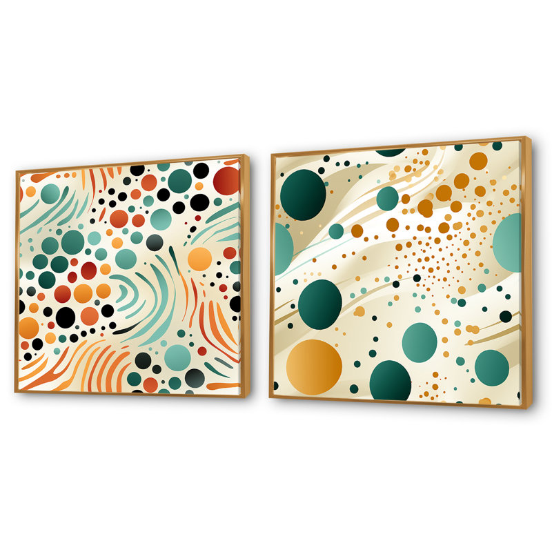 Corvina - Ensemble de 2 collages de formes carrées abstraites, H 16 po x l 33 po, Cadre flottant doré