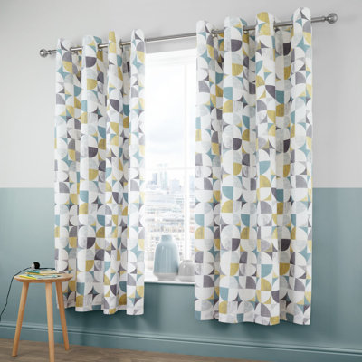 Retro Circles Geometric Lined Eyelet Curtains