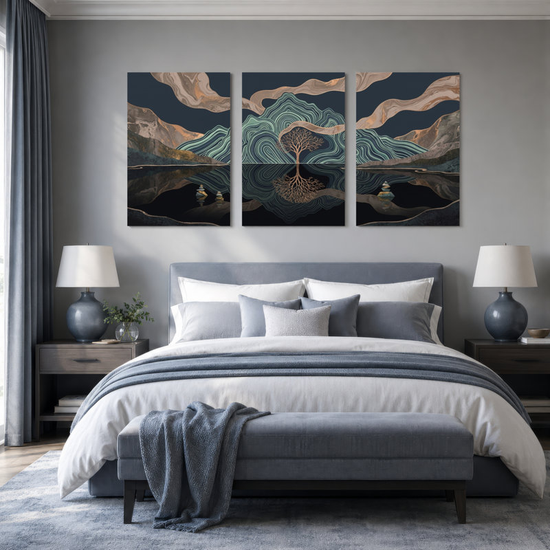Ensemble de 3 tableaux sur toile représentant des arbres de montagne, pour la décoration du salon, de la chambre et de la maison.