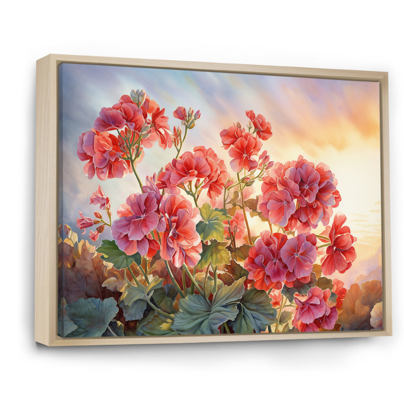 Geraniums Sunset I - reproduction, Cadre naturel flottant, H 24 po x l 32 po x P 1 po