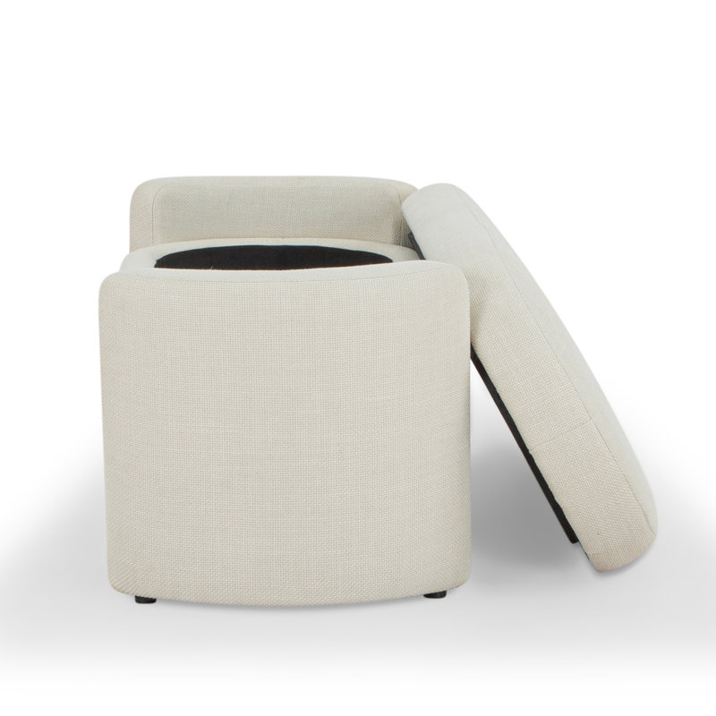 Banc de rangement rembourré 62 po Mizel, Tissage crème luxueux crème