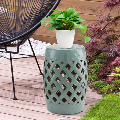 Siège de jardin en céramique 13 po x 18 po, bleu antique, porcelaine fine, polyvalent pour une utilisation extérieure et intérieure, glacis bleu, décoration et table robustes
