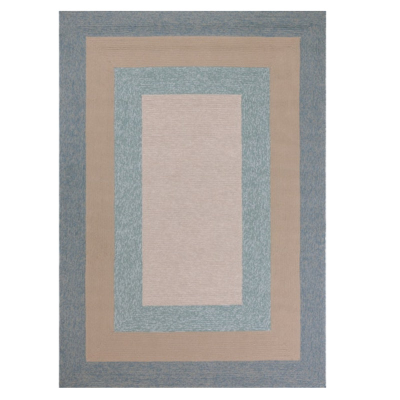 Tapis intérieur / extérieur bleu et beige fait à la main 8 pi x 11 pi