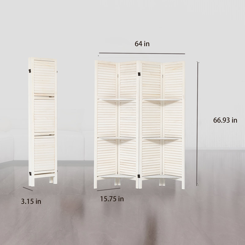 Cloison en bois avec tablettes, écran autoportant pour présentation, 4, Blanc chaud