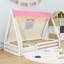 Lit sur pied Montessori House avec tente, lumières et garde-corps pleine longueur-606116599-606116593