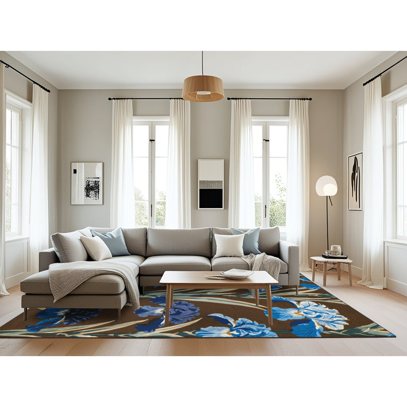 Machine Washable Botanical Brown Area Rug, Rectangle 8' x 12'