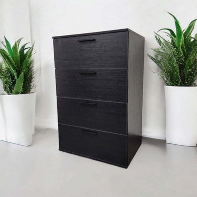 Commode à 4 tiroirs de style campagnard et industriel avec rangement extra profond, aspect vieilli, résistant à l'eau et à la chaleur pour l'organisation de la chambre à coucher