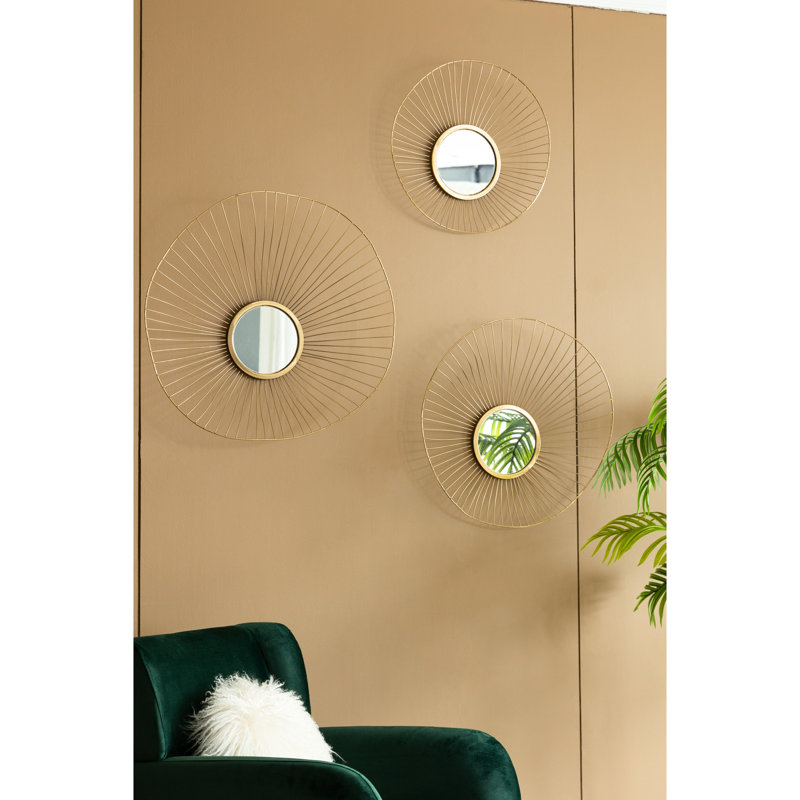 De 3 miroirs muraux abstraits avec cadre doré pour la maison et le bureau