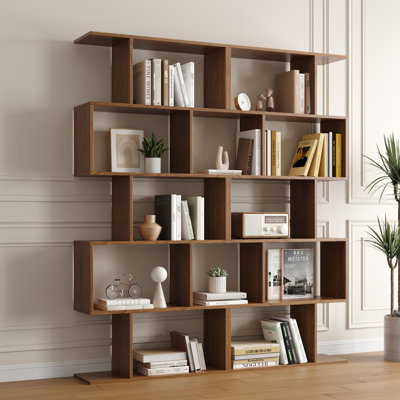 Bibliothèque géométrique à 5 niveaux, ensemble de 2 tablettes en forme de S, 62,6 po de hauteur, diviseur de pièce, présentoir décoratif