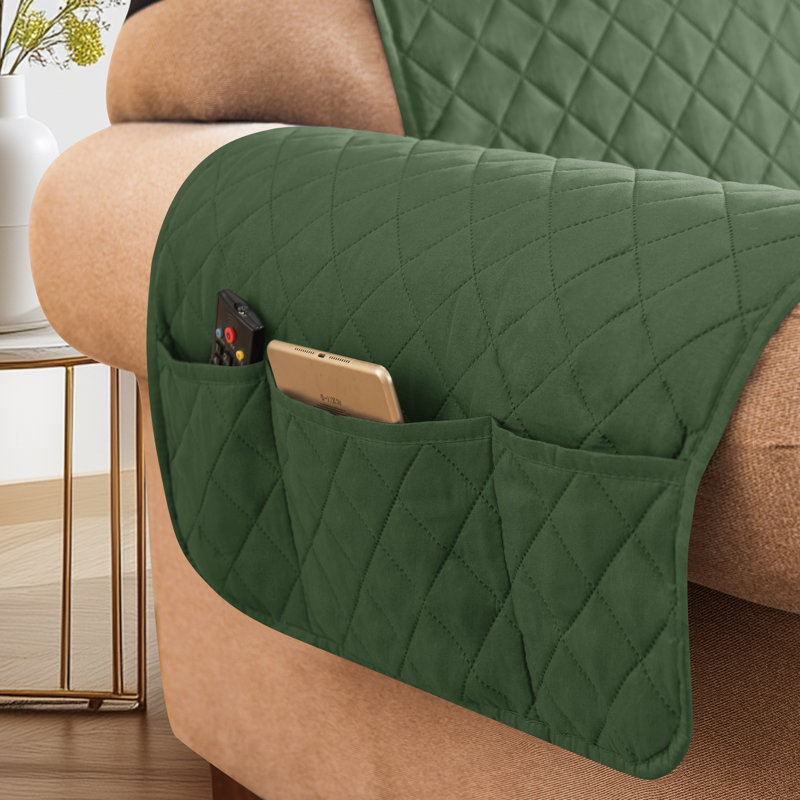 Ayalisse Box Cushion Armchair Slipcover, Dark Green Microfiber/Microsuede, 76"H x 23"W x 22"D