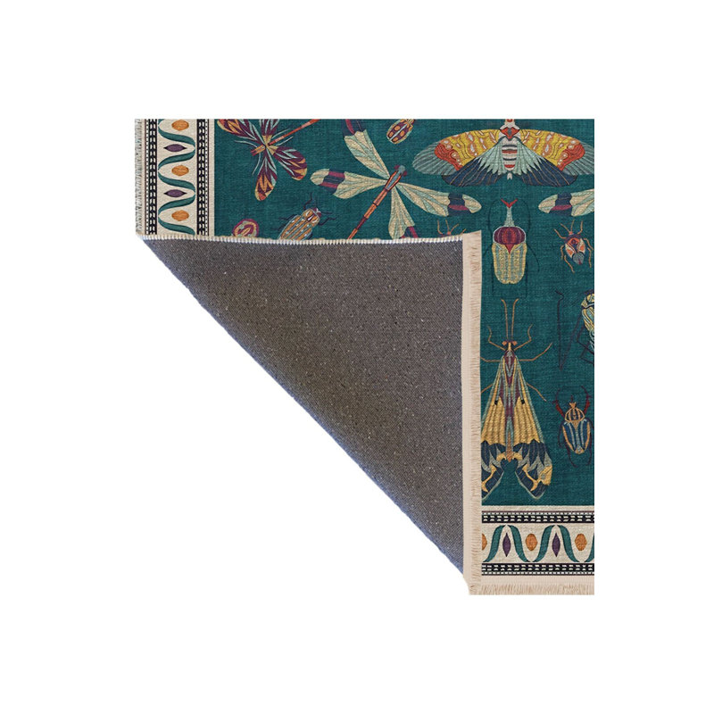 Tapis lavable décoratif bleu à motif papillon, Sous-tapis rectangulaire 3 pi 11 po x 5 pi 11 po i
