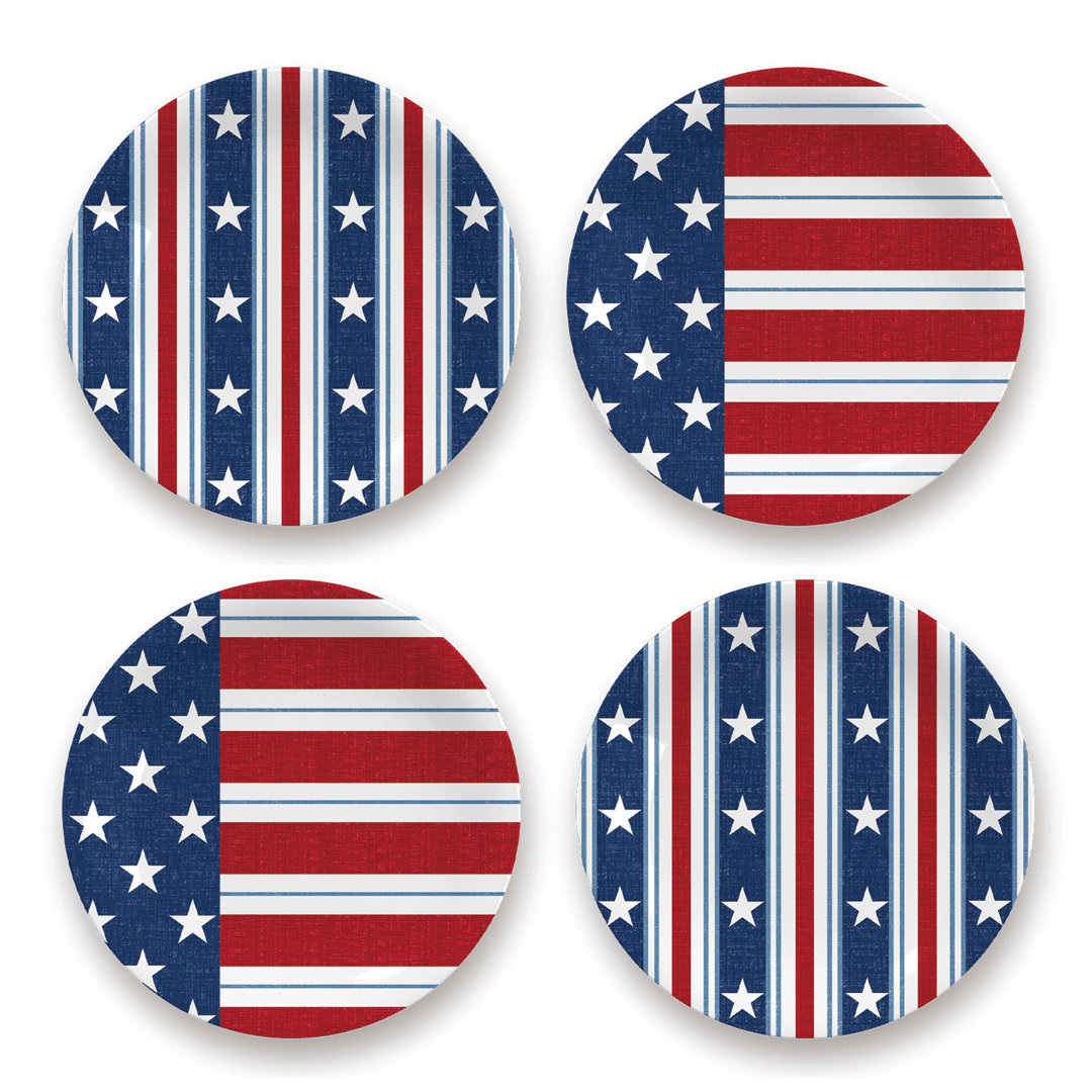 Cava Stars & Stripes Melamine Assorted Salad Plate, Set Of 4 (Set of 4) Birch Lane™