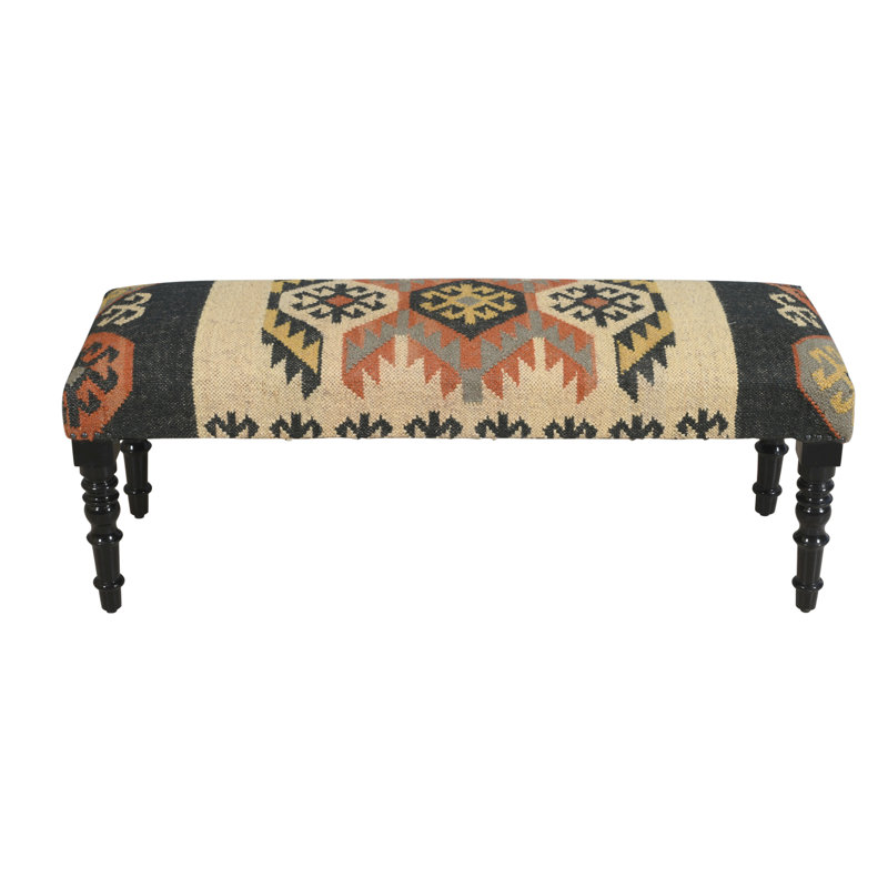 Handmade Natural Multicolor Southwestern Jute & Wool Upholstered Bench