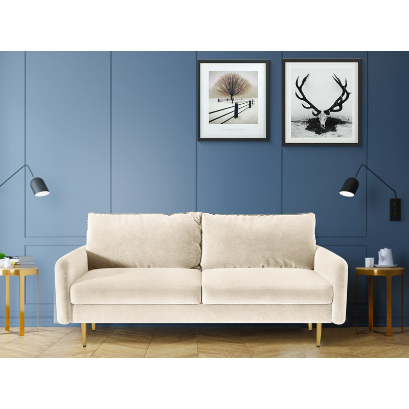 Canapé à accoudoirs arrondis en velours Liano, Velours beige