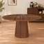 Table de salle à manger ronde de style campagnard moderne pour 4 personnes, piètement en lattes de bois, finition noyer, idéale pour la cuisine et le salon.-1099456645