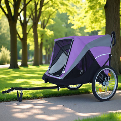 2-In-1 Bike Trailer & Push Cart For Pets - Detachable Bike Hitch & Push Handle Included - Quick Release Wheel, Internal Leash, Dual Cup Pockets And Underneath Storage Bag, Holds Pets Up To 100 Lbs