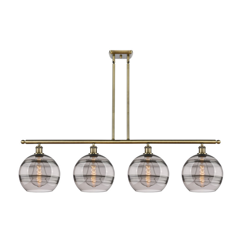 Luminaire suspendu pour îlot de cuisine 4 lumières Chartoff, Gris fumée clair, Laiton antique