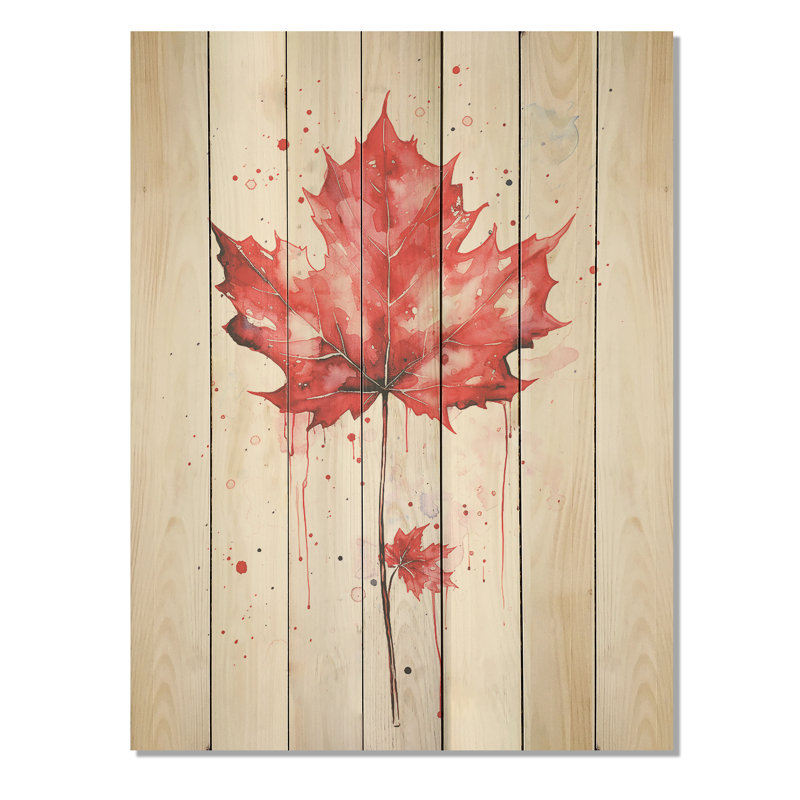 Red Maple Leaf Beauty I - érable sur bois, H 20 po x l 10 po
