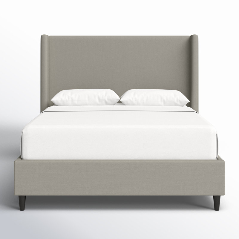 Ana Upholstered Wingback Bed, Grey Canvas, Queen