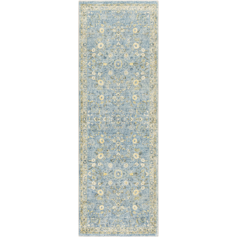 Tapis bleu à motif floral Berger, Tapis de couloir 2 pi 6 po x 7 pi 6 po