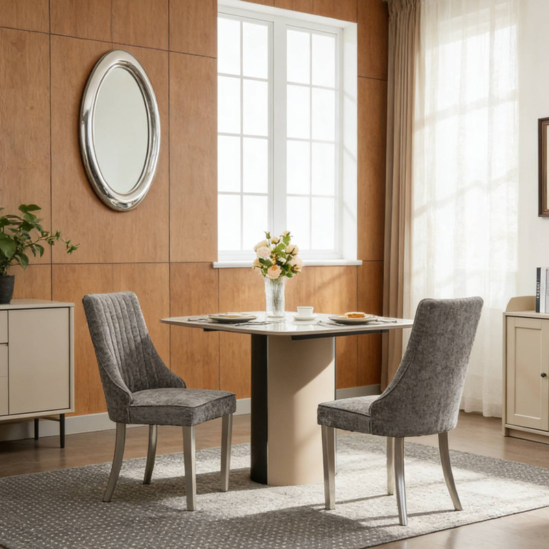 Chaises de salle à manger en rayonne de Chenille, Gris, Argent argent
