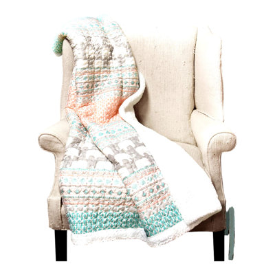 CozyStripe Reversible Sherpa Throw Blanket - Turquoise & Pink, 60x50
