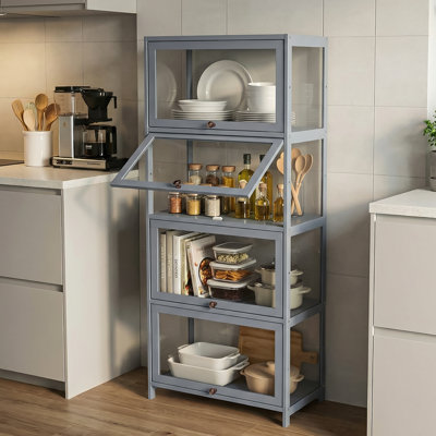 Vitrine en acrylique à 4 niveaux H 55 po x l 23 po avec porte rabattable, rangement vitrine
