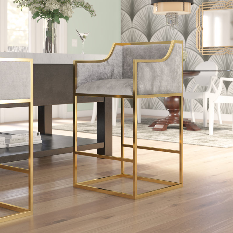 Hatfield Modern Velvet Upholstered Counter Chair with Chrome Frame – Available in Gold or Silver, Gold