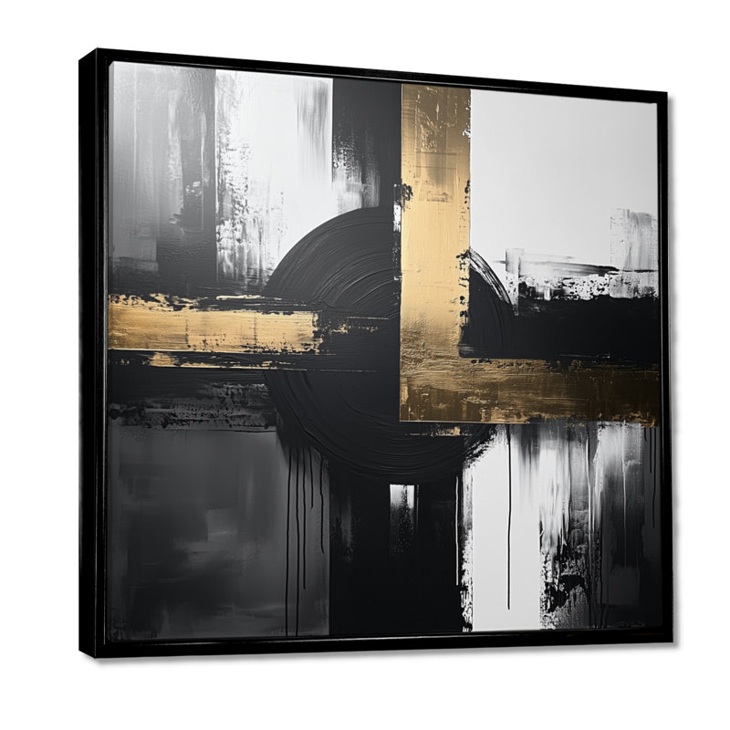 Scher - Art mural abstrait, Impression encadrée flottante, Noir, noir, noir, noir, H 16 po x l 16 po