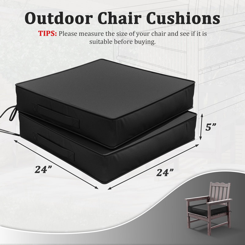 Outdoor 5” Seat Cushions And 24”X24” Outdoor Cushions Dining Seat Cushions , Black