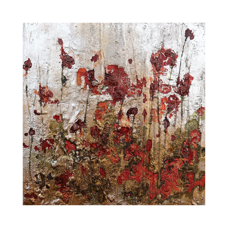 «Silver Gold And Poppies» par - Toile tendue, H 12 po x l 12 po x P 0,75 po