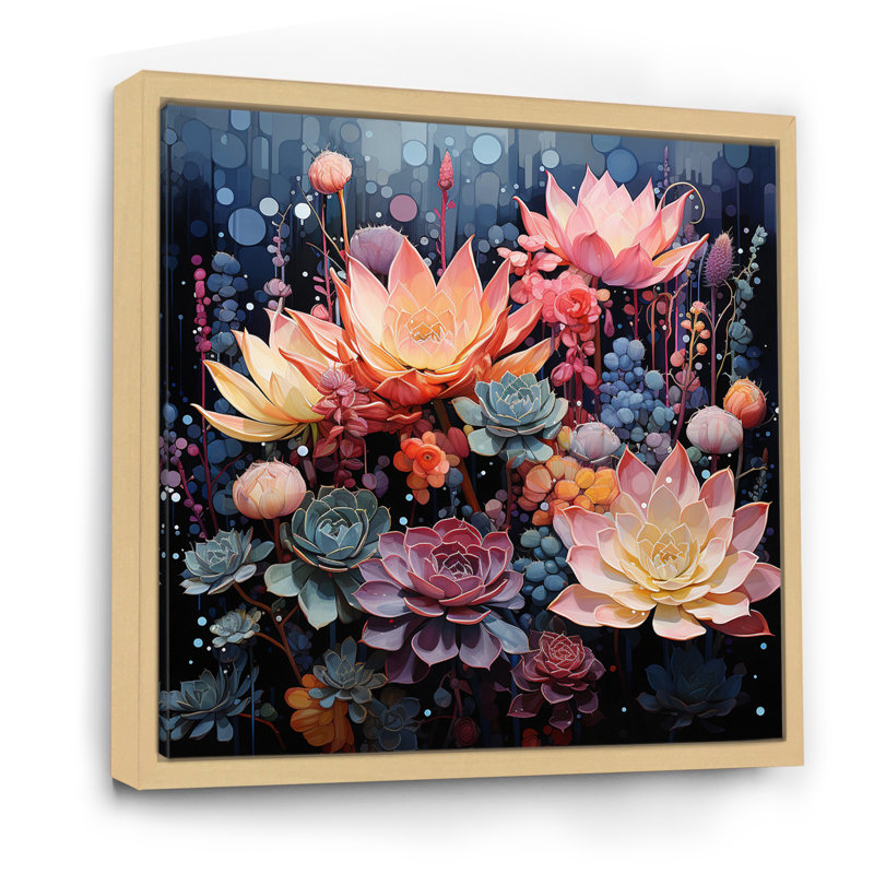 Pink Succulent Pink Serenade II - Floral Wall Art Prints, Cadre naturel flottant, H 36 po x l 36 po x P 1,5 po