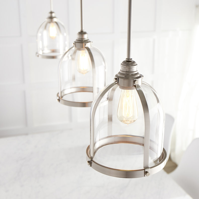 Luminaire suspendu en forme de cloche à 1 lumière Doucette, Nickel satiné