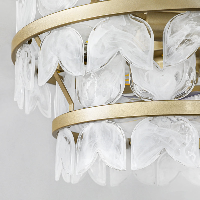 Ventilateur de plafond floral en verre doré 19,3 "avec éclairage pour chambre