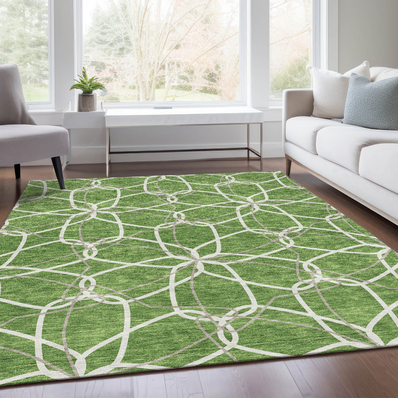 Tapis vert Prisco lavable à la machine de qualité supérieure, Rectangle 10 pi x 14 pi