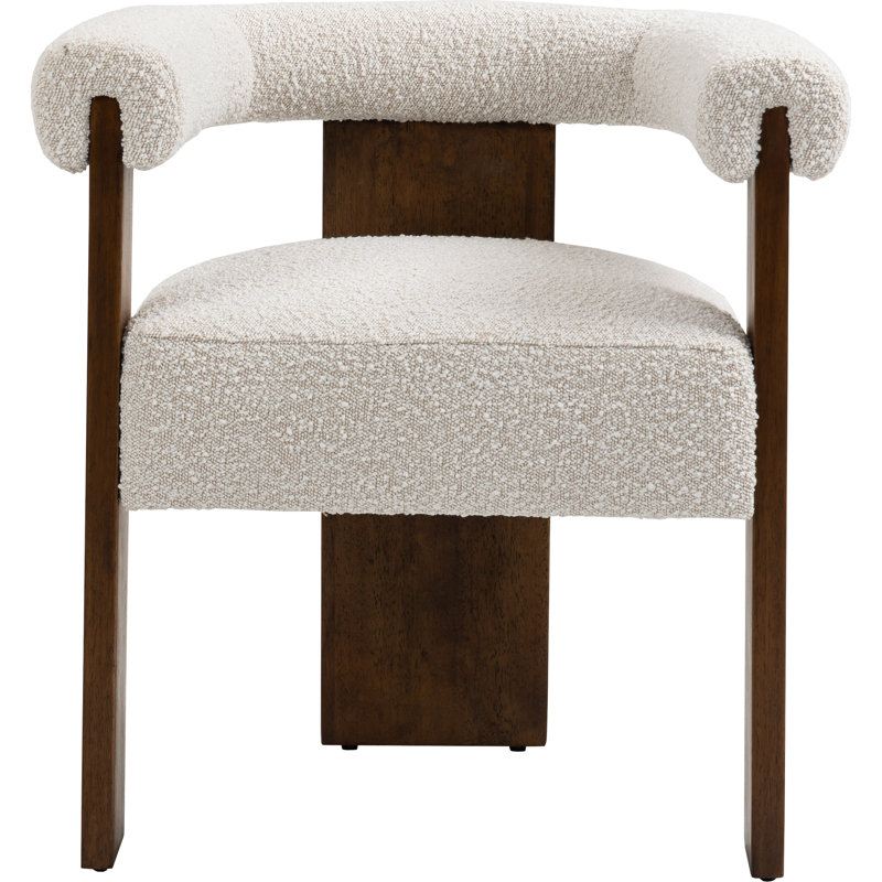 19.6'' H Boucle Fabric Upholstered Armchair, Cream Boucle Fabric, Walnut