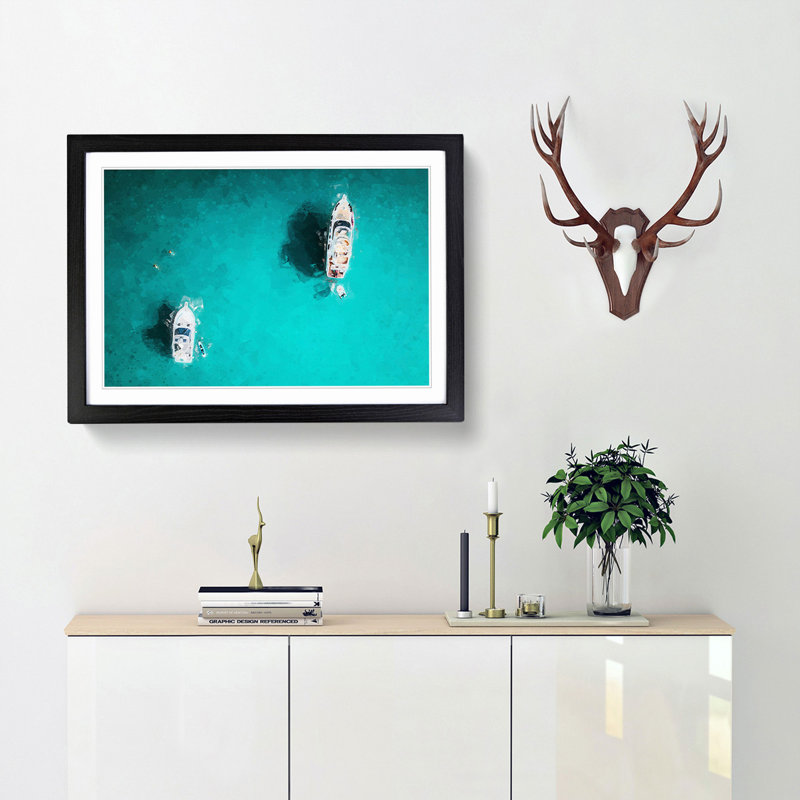 Two Yachts in Corsica in Abstract - Picture Frame Graphic Art Print, Black Framed, 36cm H x 48cm W x 2cm D