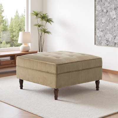 Upholstered Camel Square Tufted Corduroy Flip-Tray Top Storage Ottoman, Single Ottoman Modular Part For Sectional Sofa