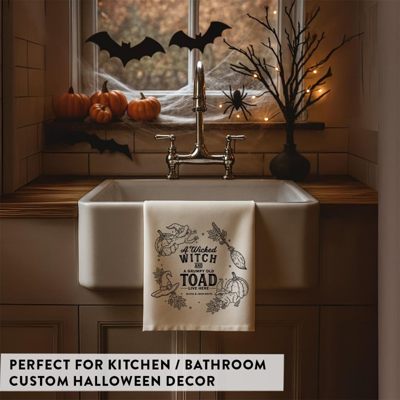 Serviette de cuisine d'Halloween sur mesure, sorcière méchante personnalisée et torchon grincheux en coton, Oui