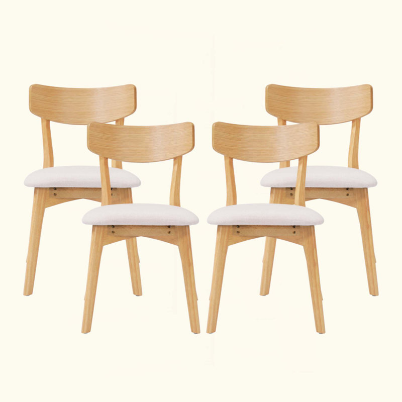 Mid-Century Frame Upholstered Dining Chairs, Set Of 4, Durable And Stylish, 4, Natural