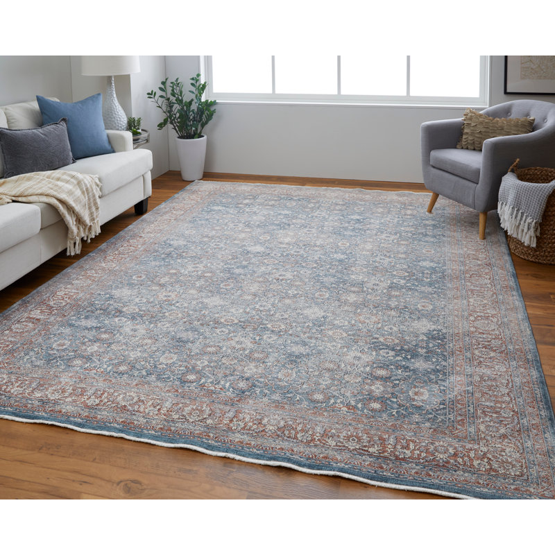Tapis bleu / rouille Remika Classic 4 po x 5 po - 3 po, Rectangle 5 pi x 7 pi 2 po