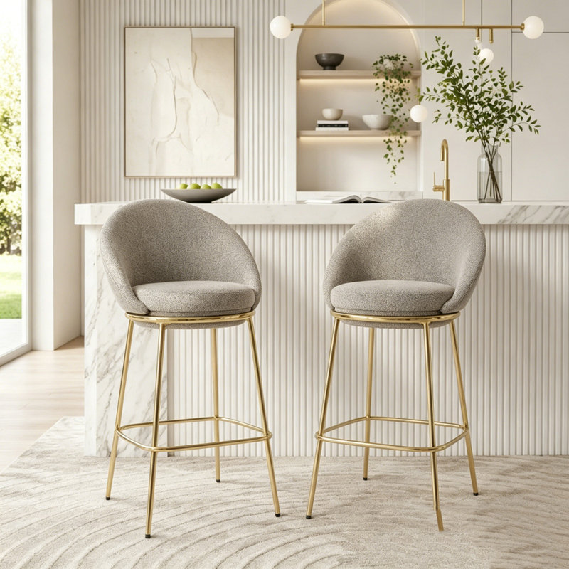 Ensemble de tabouret de bar intérieur en métal, Beige+Gold