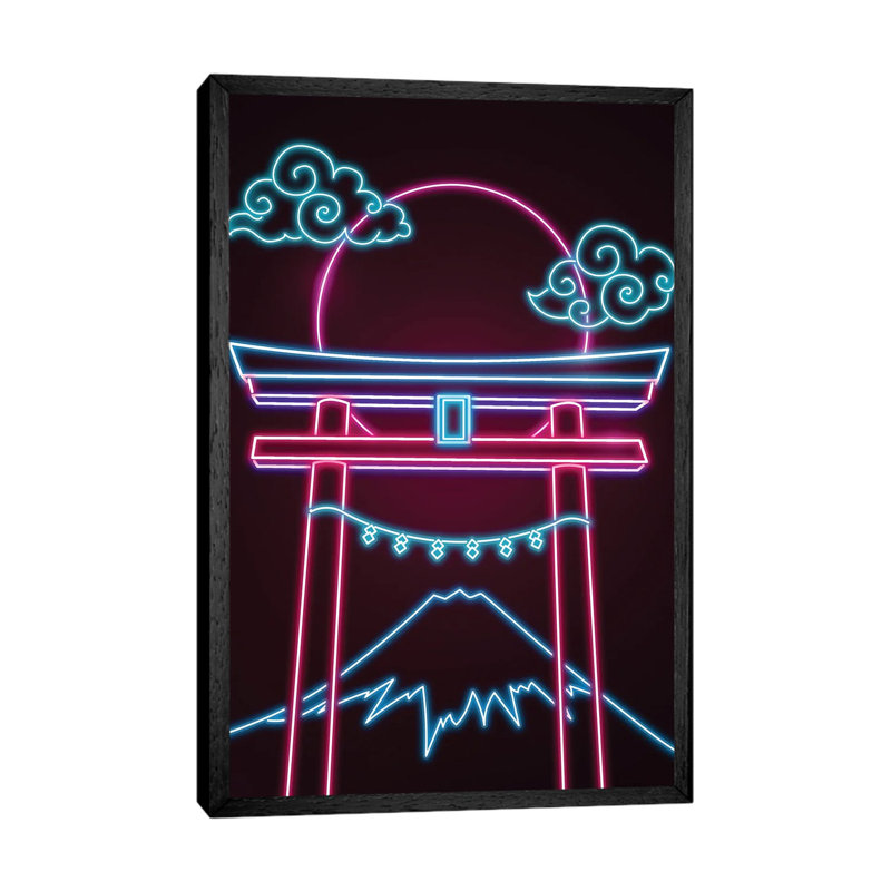 Neon Torii by Donnie Art - Gallery-Wrapped Canvas Giclée on Canvas, 66.04 cm H x 45.72 cm W, Black Floater Frame