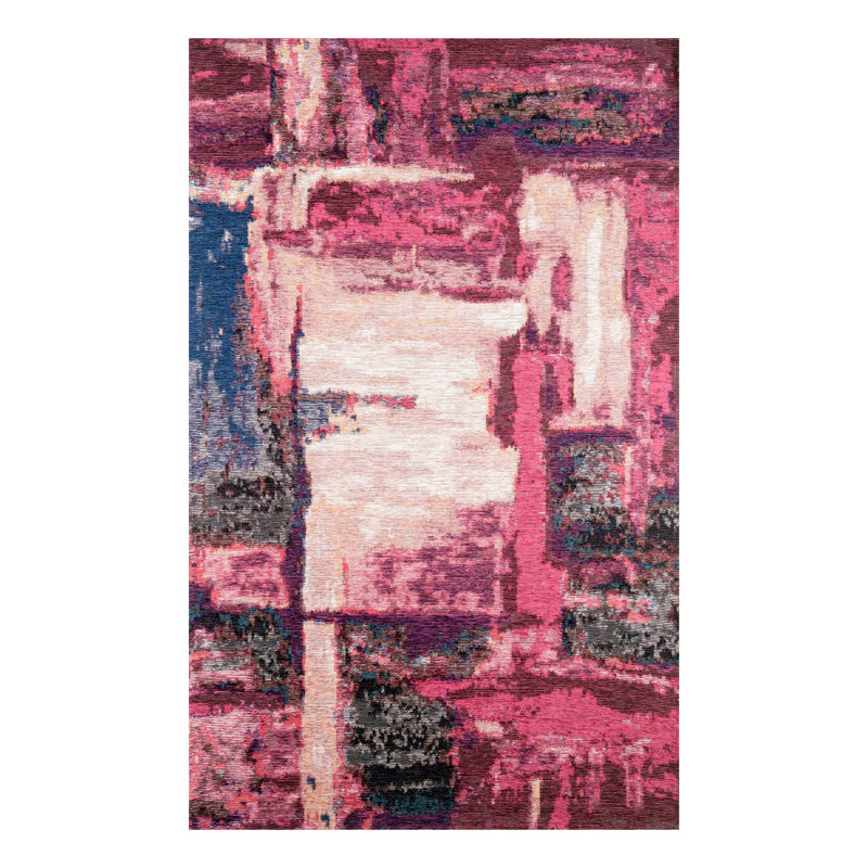 Tapis en chenille / coton / polyester acrylique tissé à la machine à tapis en rose, Rectangle 6 pi 7 po x 9 pi 6 po