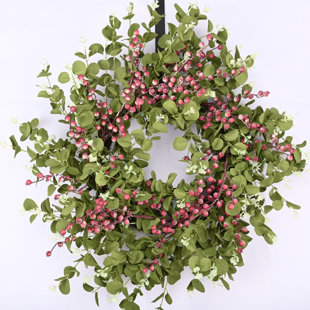 24" Handcrafted Faux Eucalyptus Berry Wreath for Front Door
