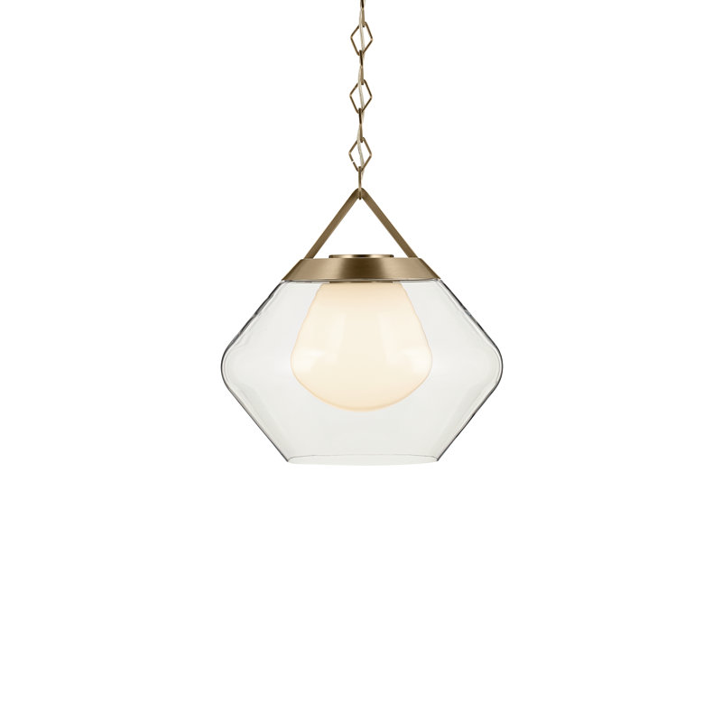  1 Light Pendant with Clear Outer Glass with Opal Interior Glass, Bronze, 16" H x 16.5" W