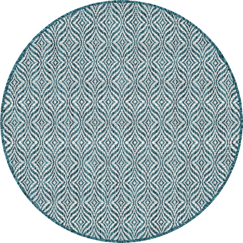 Lithonia Blue/Ivory Indoor/Outdoor Rug, Round 4'1"