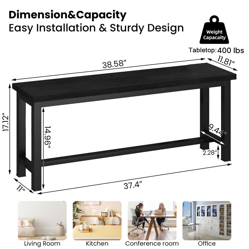 Mid-century Modern Dining Room Benches Set Of 2, Living Room Entryway Benches With Mdf Broad & Metal Frame, 39 Inch Kitchen Benches For Apartment, Dining Room, Living Room, Bedroom